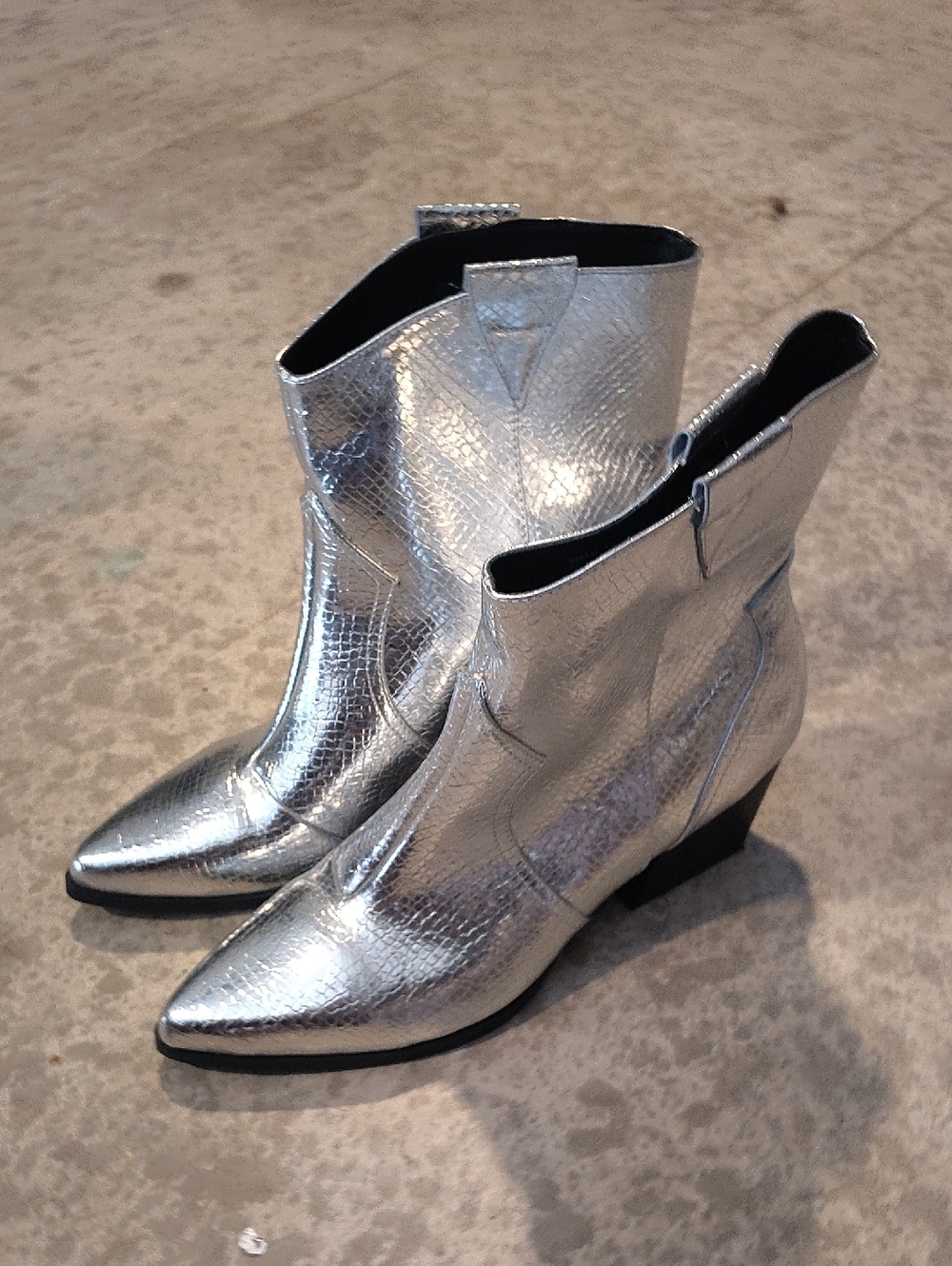 Dolce Vita Metallic Silver Western-Style Ankle Boots
